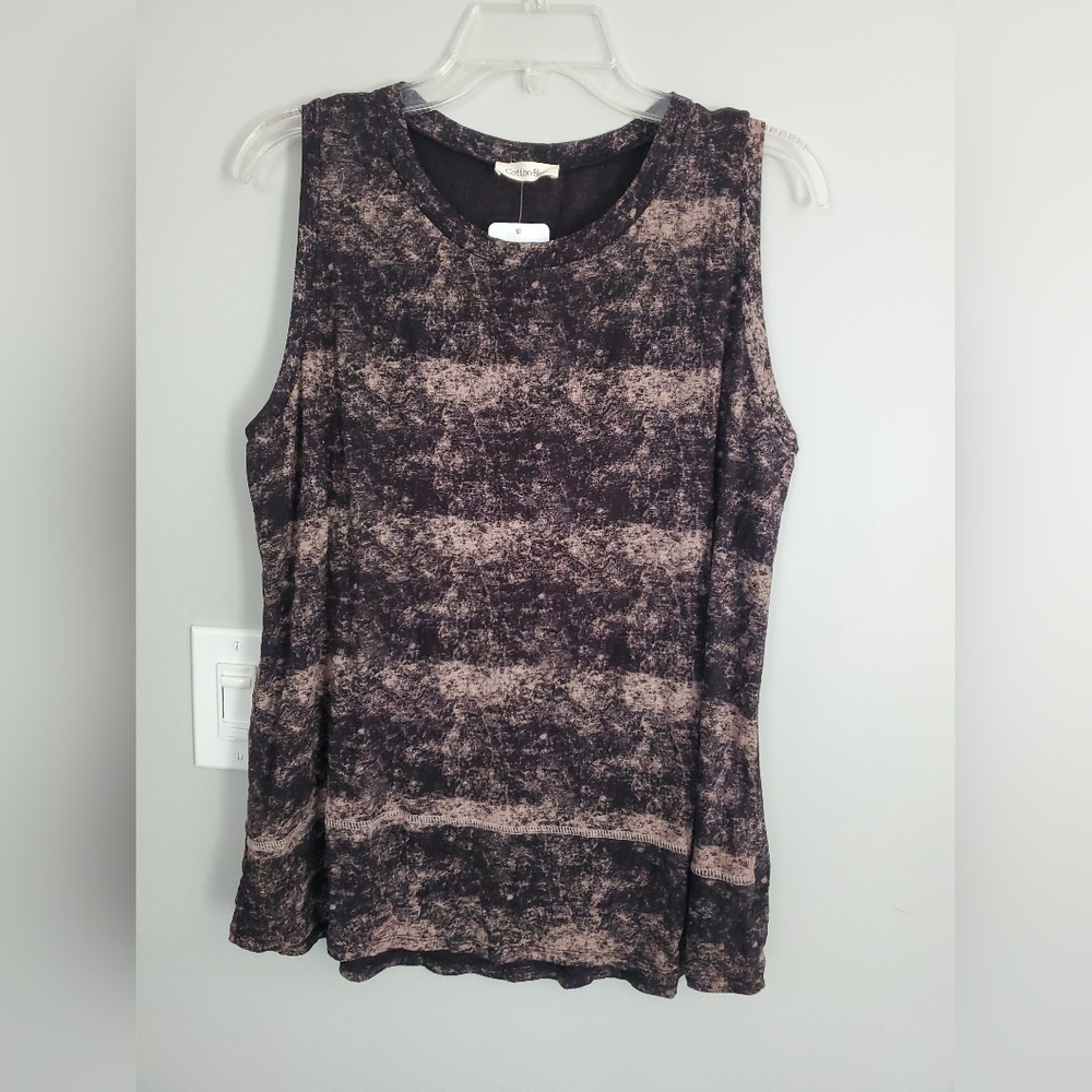 NWT Womens Cotton Bleu Black Tan Heathered Sleeveless Tank Small Runs Large.